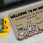 Tapis de Porte Personnalisé avec Dessin de 1-6 Chiens ou Chats Welcome To Our House Cadeau Noël Emménagement pour Propriétaire d'Animal de Compagnie