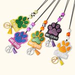 Cordino per badge identificativo personalizzato con stampa a zampa e perline con nappe Regalo di apprezzamento per l'insegnante amante degli animali domestici