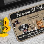 Personalized Beware of Pet Funny Door Mat with Non-Slip Backing Cat Dog Pet Lovers Gift for Home Office Decor