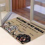 Tapis de Porte Personnalisé avec Dessin de 1-6 Chiens ou Chats Welcome To Our House Cadeau Noël Emménagement pour Propriétaire d'Animal de Compagnie