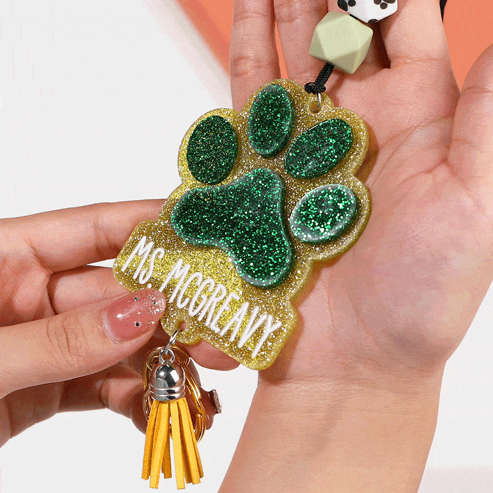 Cordino per badge identificativo personalizzato con stampa a zampa e perline con nappe Regalo di apprezzamento per l'insegnante amante degli animali domestici