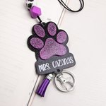 Cordino per badge identificativo personalizzato con stampa a zampa e perline con nappe Regalo di apprezzamento per l'insegnante amante degli animali domestici