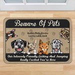 Personalized Beware of Pet Funny Door Mat with Non-Slip Backing Cat Dog Pet Lovers Gift for Home Office Decor