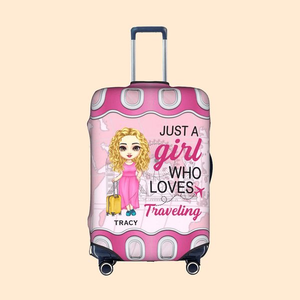 Spersonalizowany pokrowiec na walizkę Just A Person Who Loves Traveling z imieniem i nazwiskiem Pasuje do walizki 18-32 cali Prezent na wakacje dla miłośnika podróży