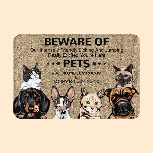 Alfombrilla de bienvenida personalizada Beware of Pet My Intensely Friendly Divertido regalo de Navidad Cumpleaños para Amante de Perros y Gatos