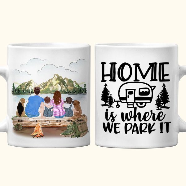 Personalized Home Is Where We Park It White Ceramic Mug Family Camping Trip Mug with Names Gift for Family Friend 11oz 15oz