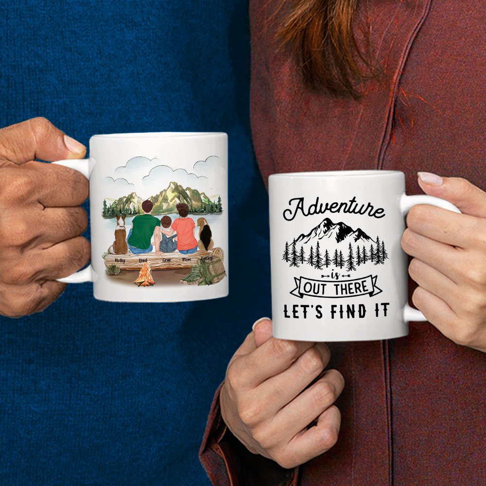 Personalized Adventure Is Out There Let's Find It White Ceramic Mug Family Camping Trip Mug with Names Gift for Family Friend 11oz 15oz 2
