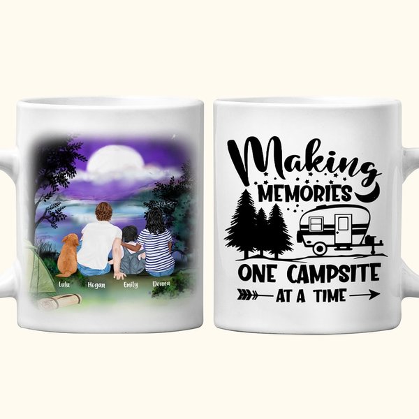 Personalized Making Memories One Campsite at a Time White Ceramic Mug Family Camping Trip Mug with Names Gift for Family Friend 11oz 15oz