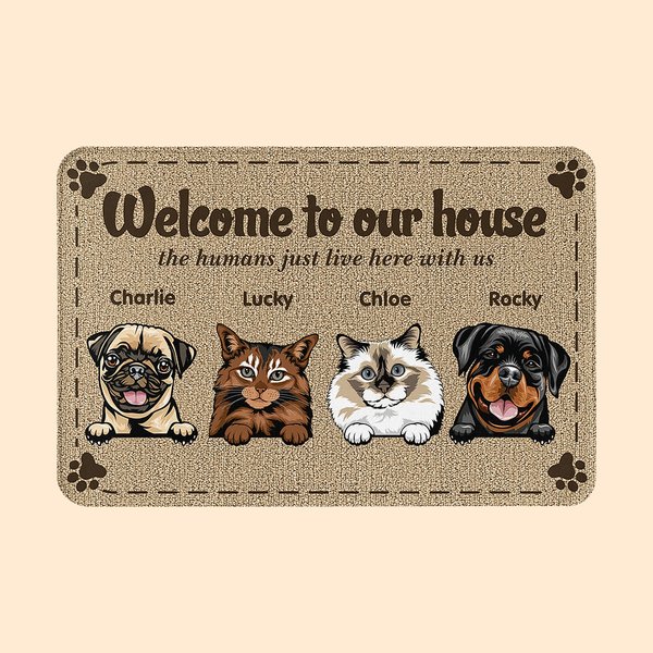 Personlig Welcome To My Home Dørmatte Hjemmeinnredning Jul Bursdagsgave til hund og kattelskere