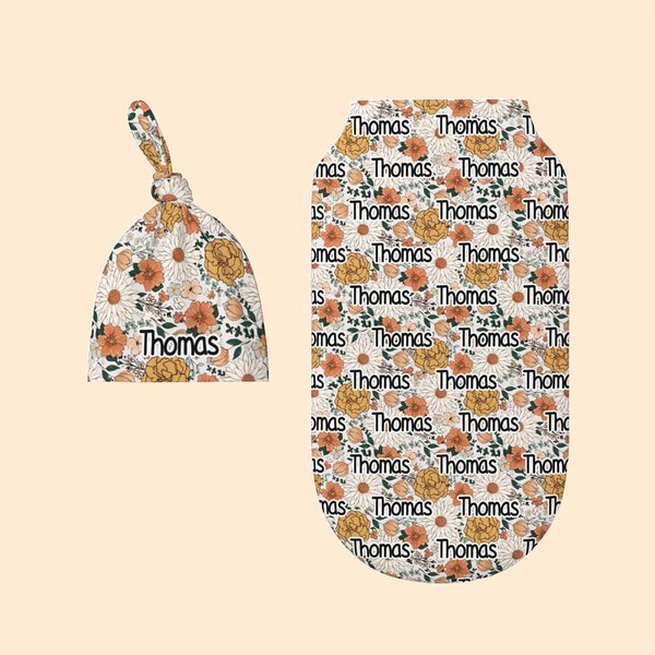 Set di fasce vintage floreali personalizzate Sacco nanna e cappello Regalo per neonato Regalo per la festa del bebè