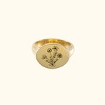 Personalised Signet Ring with Birth Flower Christmas Anniversary Gift for Her