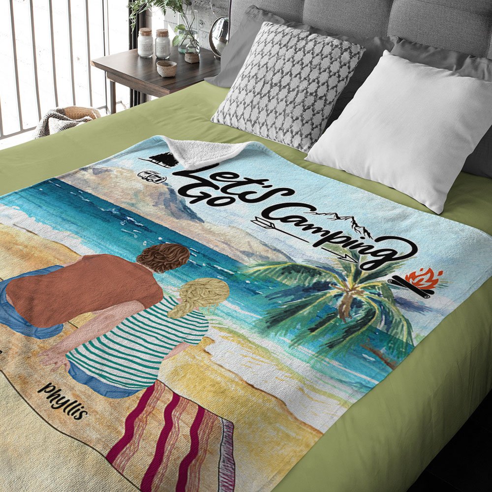 Personalized Let's Go Camping Soft Blanket with Names Birthday Gift for Couple Family Camping Lovers Camp Accessory 3