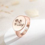 Personalised Signet Ring with Birth Flower Christmas Anniversary Gift for Her