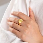 Personalised Signet Ring with Birth Flower Christmas Anniversary Gift for Her