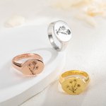 Personalised Signet Ring with Birth Flower Christmas Anniversary Gift for Her