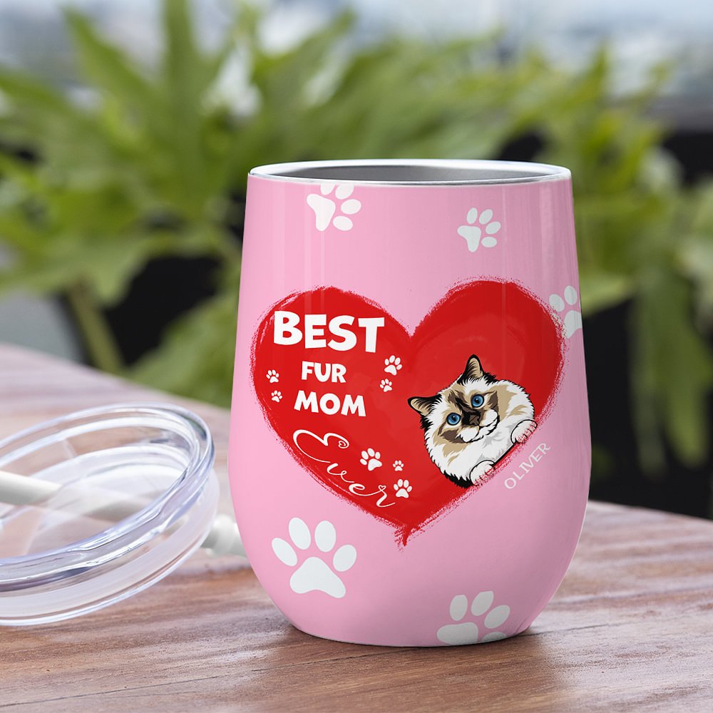 Personalized Best Fur Mom Ever Wine Tumbler Christmas Gift Birthday Gift for Pet Lovers 3