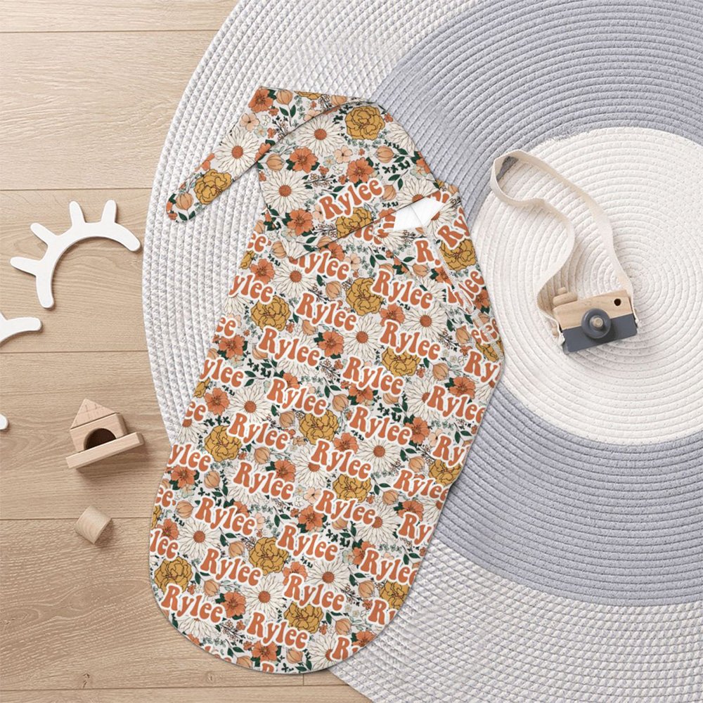Set di fasce vintage floreali personalizzate Sacco nanna e cappello Regalo per neonato Regalo per la festa del bebè 3