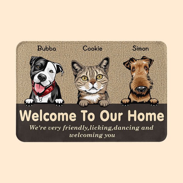 Personalized Welcome To Our Home Dog Cat Family Door Mat  Birthday Gift for Dog Cat Lover Home Decoration