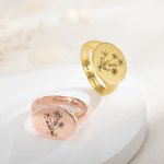 Personalised Signet Ring with Birth Flower Christmas Anniversary Gift for Her