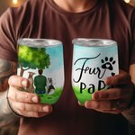 Personalized Fur Mama Papa Sitting under A Tree Food Grade Stainless Steel 12oz Wine Tumbler Birthday Christmas Gift for Dog Lovers