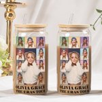 Personalizzato Era Tour Poster Frosted Glass Tumbler 20oz Color Collage Photos Coffee Cup con Bamboo Lid Straw Birthday Gift for Fashionista Pet Lover