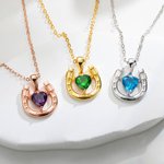 Collana personalizzata a ferro di cavallo con pietra di nascita del cuore Fascino di buona fortuna Gioielli Compleanno San Valentino Regalo per la Fes