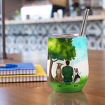 Personalized Fur Mama Papa Sitting under A Tree Food Grade Stainless Steel 12oz Wine Tumbler Birthday Christmas Gift for Dog Lovers