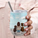 Personalized Dog Mom Dad Enjoying Sea Scenery with Furry Friend 12oz Wine Tumbler Birthday Christmas Gift for Dog Lovers