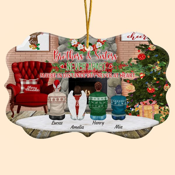 Personalized Brothers and Sisters Never Apart Ceramic Ornament with Names Christmas Gift for Family Brothers Sisters