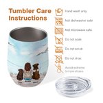 Personalized Dog Mom Dad Enjoying Sea Scenery with Furry Friend 12oz Wine Tumbler Birthday Christmas Gift for Dog Lovers