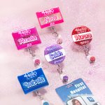 Personalised Hello My Name Is Acrylic Badge Reel Sweets Style Glitter ID Card Retractable Badge Clip Gift for Teacher Nurse Pink Doll Fans