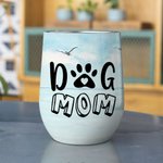 Personalized Dog Mom Dad Enjoying Sea Scenery with Furry Friend 12oz Wine Tumbler Birthday Christmas Gift for Dog Lovers
