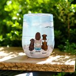 Personalized Dog Mom Dad Enjoying Sea Scenery with Furry Friend 12oz Wine Tumbler Birthday Christmas Gift for Dog Lovers