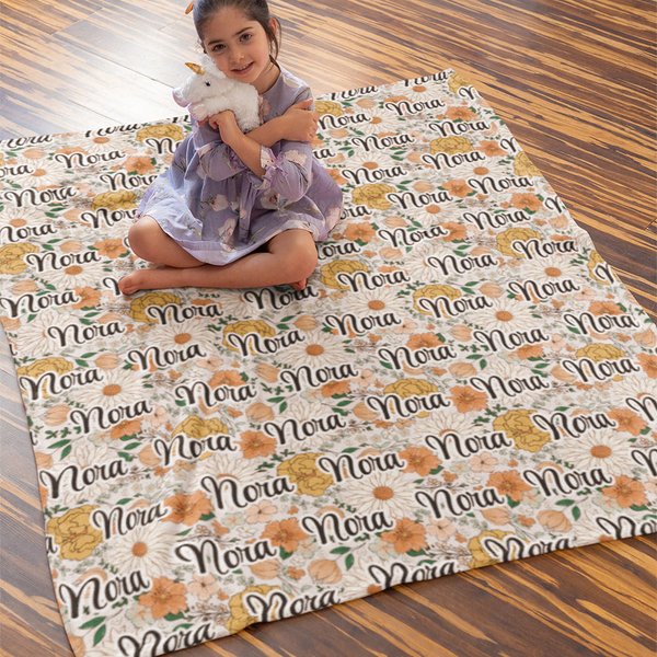 Couverture pour bébé personnalisée avec nom et motif floral vintage Cadeau de douche pour nouveau-né et enfant