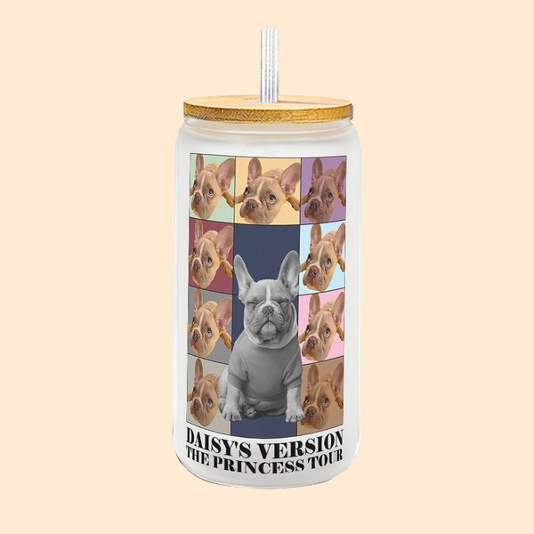 Personalizado Era Tour Cartel Esmerilado Vaso de vidrio 20oz Color Collage Fotos Taza de café con tapa de bambú Pajita Regalo de cumpleaños para Fashi