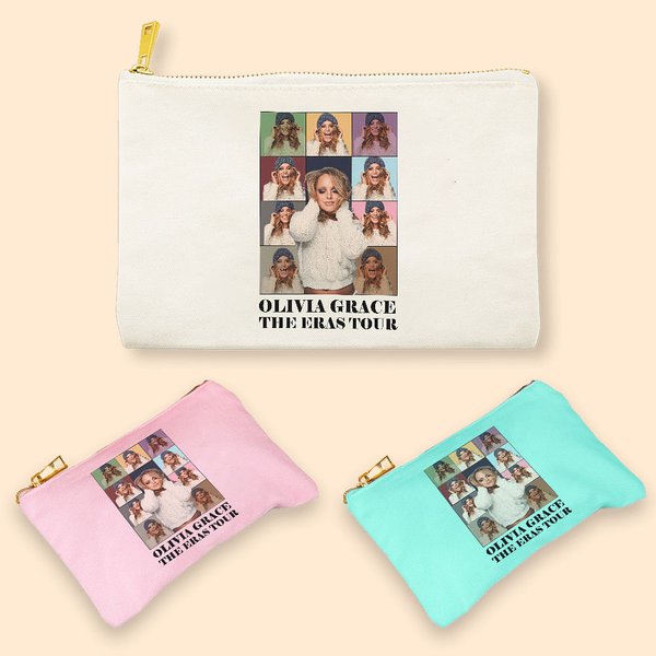 Sac à Cosmétiques en Coton Personnalisé Texte et Photo avec Fermeture Éclair Cadeau de Mariage Fête des Mères pour Amies Demoiselles d'Honneur