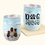 Personalized Dog Mom Dad Enjoying Sea Scenery with Furry Friend 12oz Wine Tumbler Birthday Christmas Gift for Dog Lovers
