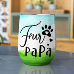 Personalized Fur Mama Papa Sitting under A Tree Food Grade Stainless Steel 12oz Wine Tumbler Birthday Christmas Gift for Dog Lovers