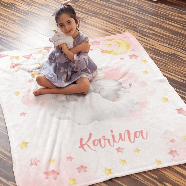 Couverture Eléphant Personnalisée pour Bébé Nom Rêve Doux Couverture Canapé Décoration Nursery Home Anniversaire Douceur de Bébé Cadeau Nouveau-né pou