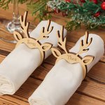 Anneau en Bois Décor Serviette Forme Cerf de Noël Personnalisé avec Nom Gravé Ornement de Table Pour Noël Cadeau Pour Famille
