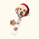 Porte-Badge Personnalisé avec Portrait Animale Accessoire de Carte avec Breloque Patte Pailletée Cadeau Noël Thanksgiving pour Infirmière Vétérinaire