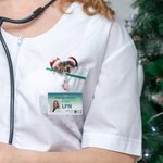Porte-Badge Personnalisé avec Portrait Animale Accessoire de Carte avec Breloque Patte Pailletée Cadeau Noël Thanksgiving pour Infirmière Vétérinaire