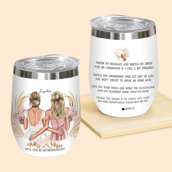 Gepersonaliseerde Will You Be My Bridesmaid 12oz Wine Tumbler Bachelorette Party Favor Wedding Gift voor bruidsmeisjes