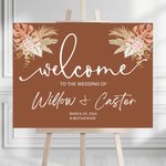 Personalized Bohemian Rust Floral Design Wedding Welcome Sign Wedding Poster with Name and Date Wedding Gift for Newlyweds Couple