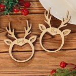 Anneau en Bois Décor Serviette Forme Cerf de Noël Personnalisé avec Nom Gravé Ornement de Table Pour Noël Cadeau Pour Famille