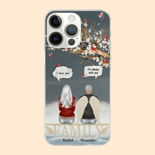 Cardenales personalizados Te echo de menos Siempre estoy contigo Funda para móvil con nombres Regalo de Navidad en memoria de la familia