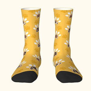 Personalised Colourful Paw Print Pet Photo Crew Socks Knee High Socks Soft Comfort Socks Christmas Gift for Dog Owner Pet Lovers