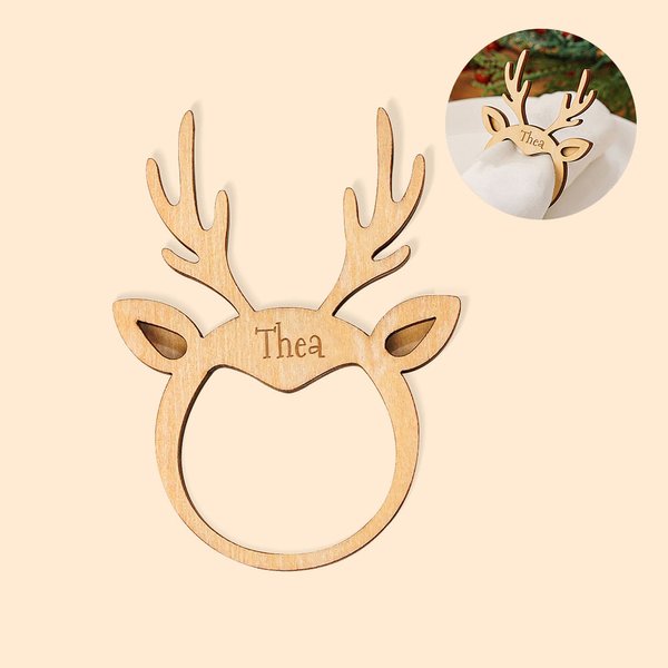 Anneau en Bois Décor Serviette Forme Cerf de Noël Personnalisé avec Nom Gravé Ornement de Table Pour Noël Cadeau Pour Famille
