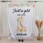 Personalised Just A Girl Who Loves Giraffe Floral Blanket with Name Birthday Gift for Girls