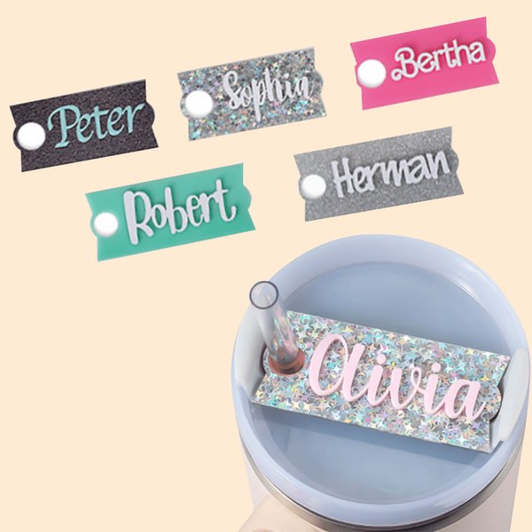Etichetta personalizzata in acrilico glitterato per Stanley Tumbler Lid Topper Cup Accessori regalo per le donne